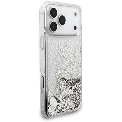Coque pour Apple iPhone 18 Pro / 17 Pro, Guess, Liquid Glitter Charms, argentée