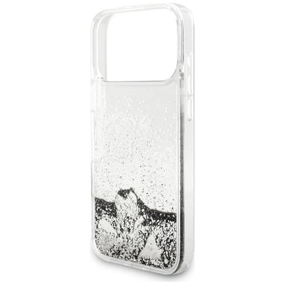 Coque pour Apple iPhone 18 Pro / 17 Pro, Guess, Liquid Glitter Charms, argentée