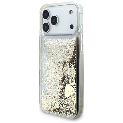 Coque pour Apple iPhone 18 Pro / 17 Pro, Guess, Liquid Glitter Charms, dorée