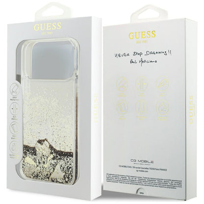 Coque pour Apple iPhone 18 Pro / 17 Pro, Guess, Liquid Glitter Charms, dorée