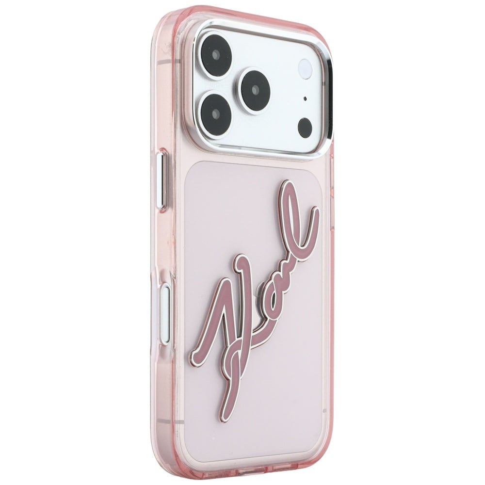 Case for Apple iPhone 18 Pro / 17 Pro, Karl Lagerfeld, IML Big Signature Resin Logo and Metal Frame, Pink