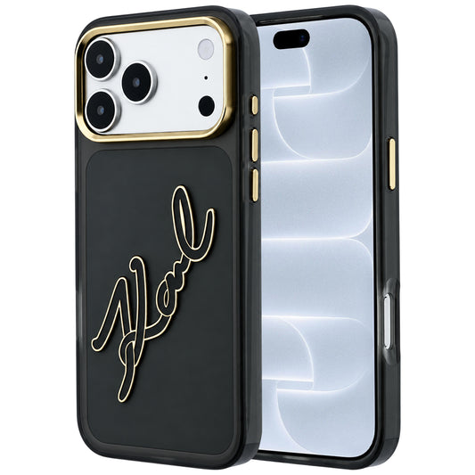 Coque pour Apple iPhone 18 Pro / 17 Pro, Karl Lagerfeld, logo résine IML Big Signature et cadre métallique, noire