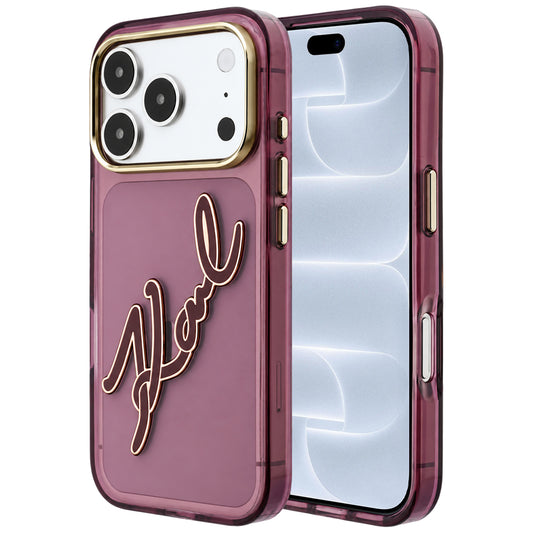Coque pour Apple iPhone 18 Pro / 17 Pro, Karl Lagerfeld, Logo Résine IML Big Signature et Cadre Métallique, Bordeaux