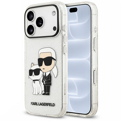 Coque pour Apple iPhone 18 Pro / 17 Pro, Karl Lagerfeld, IML Glitter Karl and Choupette NFT, transparente