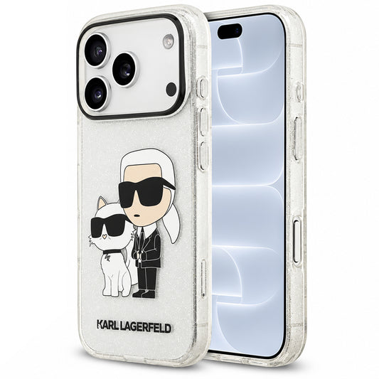 Coque pour Apple iPhone 18 Pro / 17 Pro, Karl Lagerfeld, IML Glitter Karl and Choupette NFT, transparente