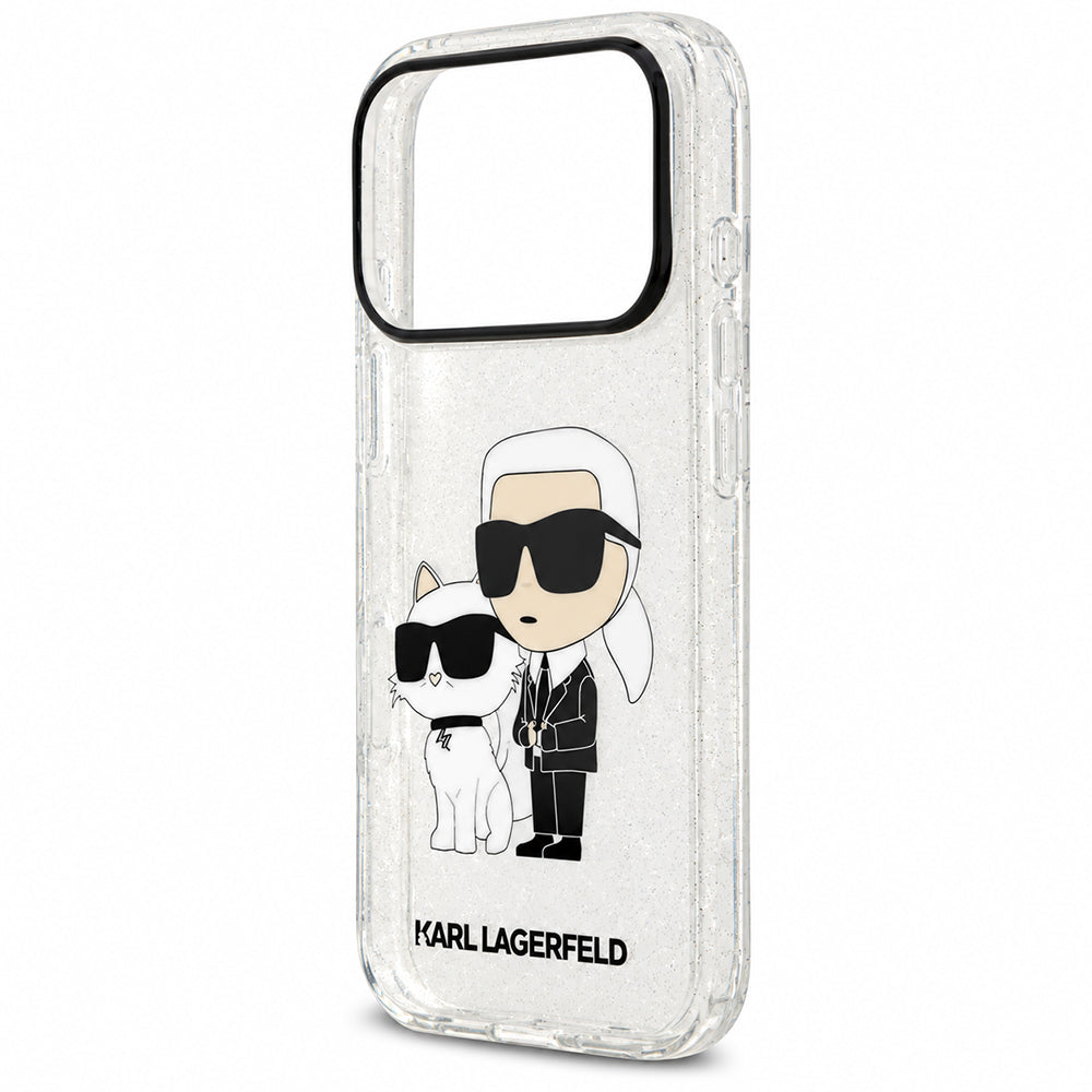 Coque pour Apple iPhone 18 Pro / 17 Pro, Karl Lagerfeld, IML Glitter Karl and Choupette NFT, transparente