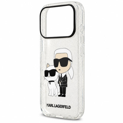 Coque pour Apple iPhone 18 Pro / 17 Pro, Karl Lagerfeld, IML Glitter Karl and Choupette NFT, transparente