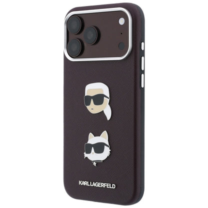 Étui pour Apple iPhone 18 Pro / 17 Pro, Karl Lagerfeld, Saffiano Crossbody Karl & Choupette Head's Pins Logo, bordeaux
