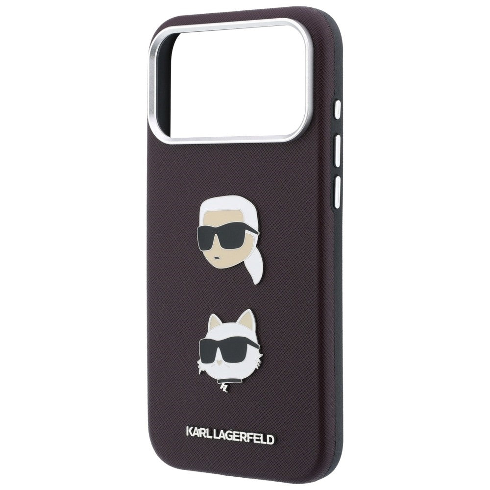 Étui pour Apple iPhone 18 Pro / 17 Pro, Karl Lagerfeld, Saffiano Crossbody Karl & Choupette Head's Pins Logo, bordeaux