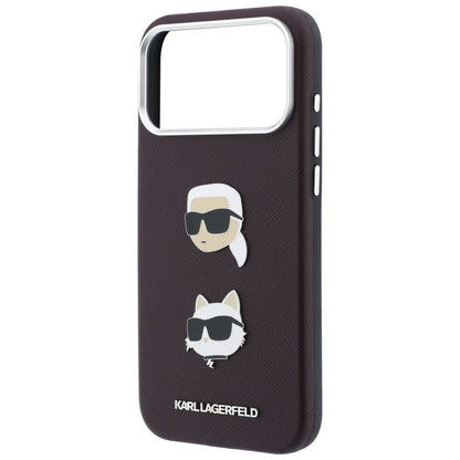 Étui pour Apple iPhone 18 Pro / 17 Pro, Karl Lagerfeld, Saffiano Crossbody Karl & Choupette Head's Pins Logo, bordeaux