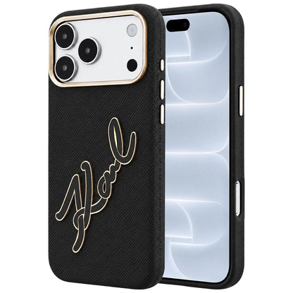 Coque pour Apple iPhone 18 Pro / 17 Pro, Karl Lagerfeld, Logo Signature en Résine Lisse et Grande, Noire