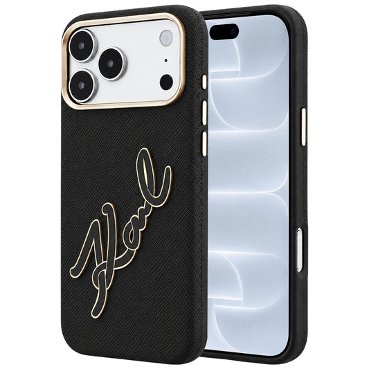 Coque pour Apple iPhone 18 Pro / 17 Pro, Karl Lagerfeld, Logo Signature en Résine Lisse et Grande, Noire