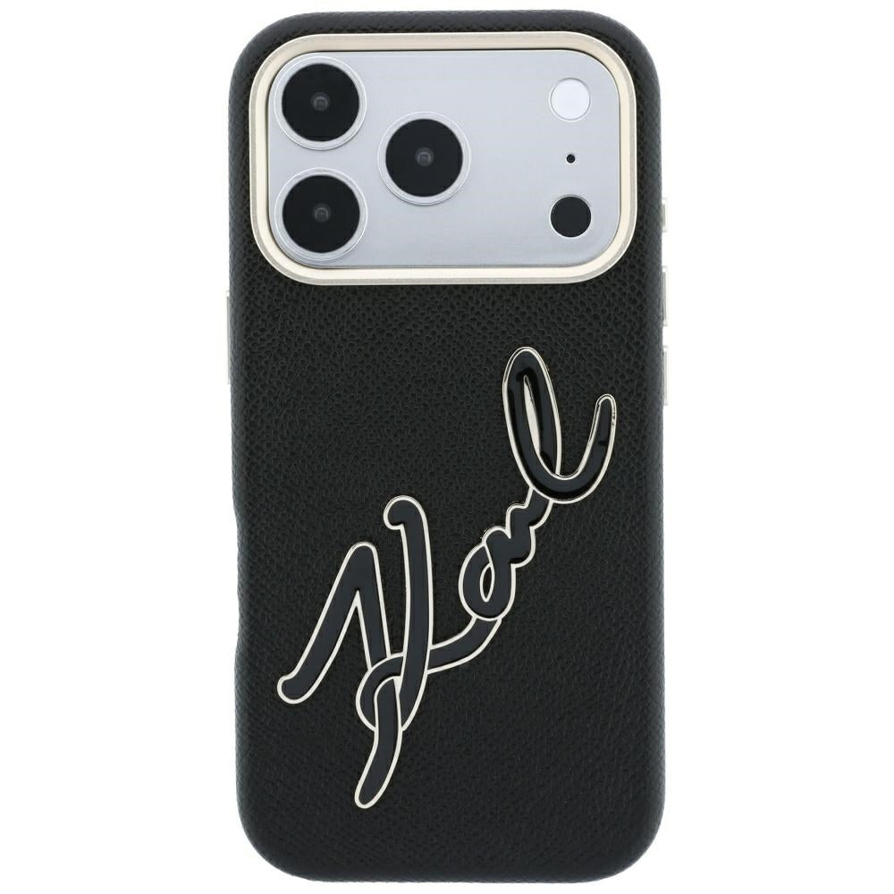 Coque pour Apple iPhone 18 Pro / 17 Pro, Karl Lagerfeld, Logo Signature en Résine Lisse et Grande, Noire