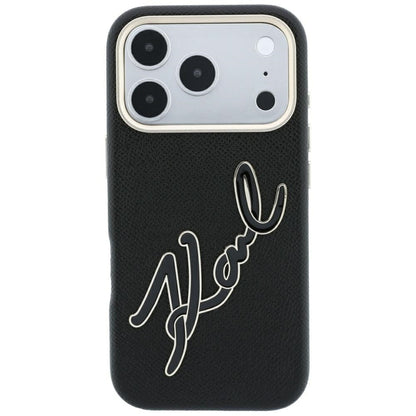Coque pour Apple iPhone 18 Pro / 17 Pro, Karl Lagerfeld, Logo Signature en Résine Lisse et Grande, Noire