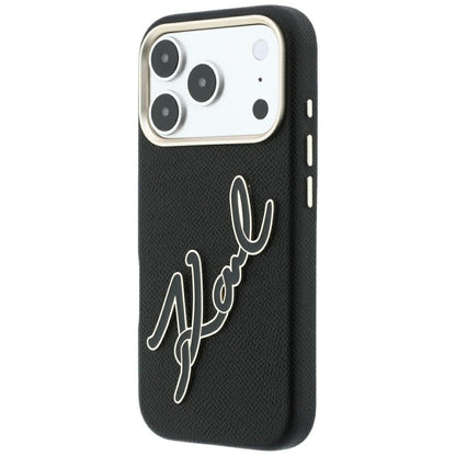 Coque pour Apple iPhone 18 Pro / 17 Pro, Karl Lagerfeld, Logo Signature en Résine Lisse et Grande, Noire