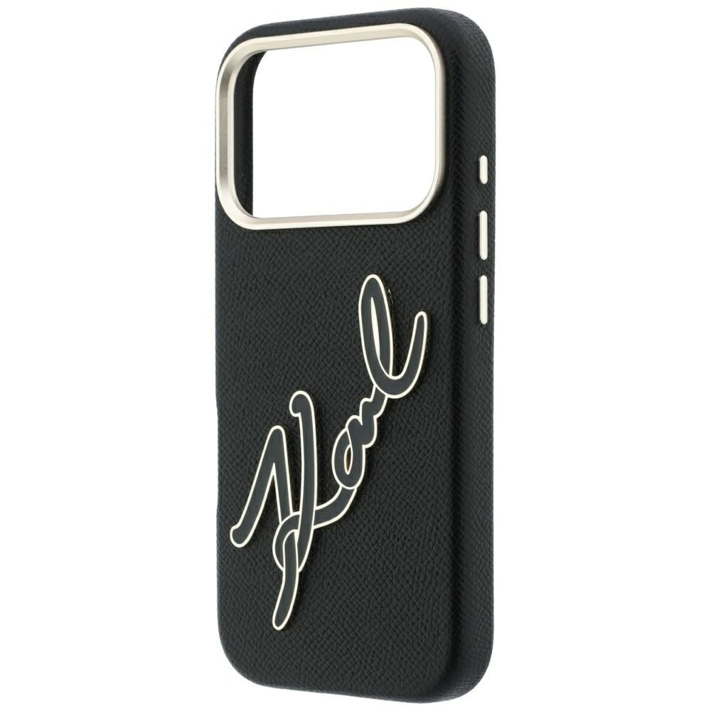 Coque pour Apple iPhone 18 Pro / 17 Pro, Karl Lagerfeld, Logo Signature en Résine Lisse et Grande, Noire