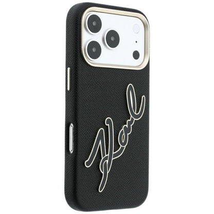 Coque pour Apple iPhone 18 Pro / 17 Pro, Karl Lagerfeld, Logo Signature en Résine Lisse et Grande, Noire