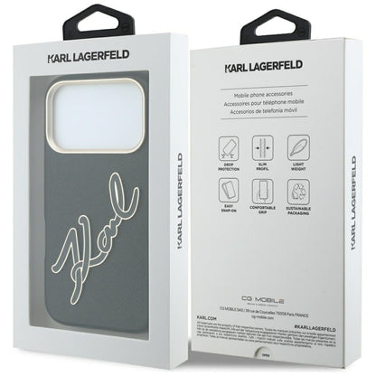 Coque pour Apple iPhone 18 Pro / 17 Pro, Karl Lagerfeld, Logo Signature en Résine Lisse et Grande, Noire