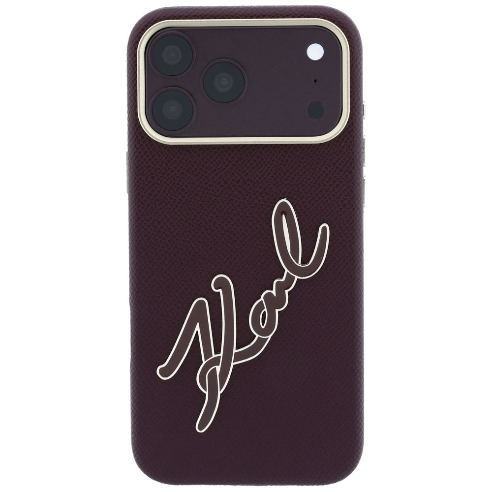 Coque pour Apple iPhone 18 Pro / 17 Pro, Karl Lagerfeld, Grand logo signature en résine lisse, Bordeaux