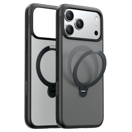 Coque MagSafe pour Apple iPhone 18 Pro / 17 Pro, Torras, Ostand Spin, Noire