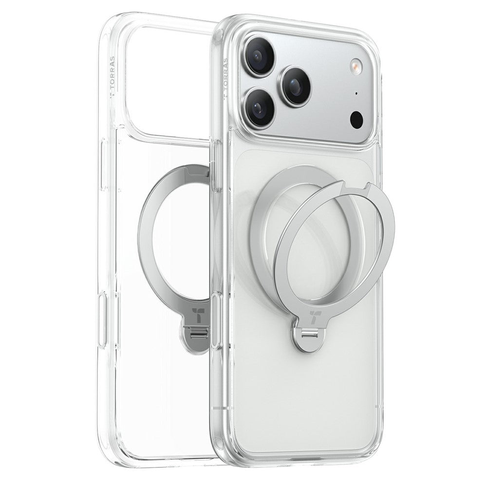 Coque MagSafe pour Apple iPhone 18 Pro / 17 Pro, Torras, Ostand Spin, Transparente