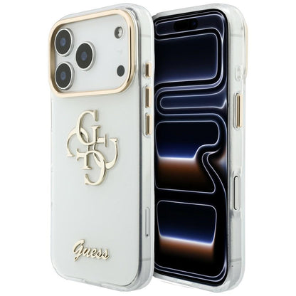 Coque pour Apple iPhone 18 Pro, Guess, IML 4G Metal Script, Blanche