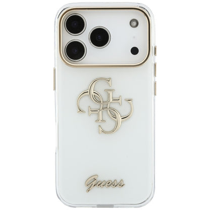 Coque pour Apple iPhone 18 Pro, Guess, IML 4G Metal Script, Blanche