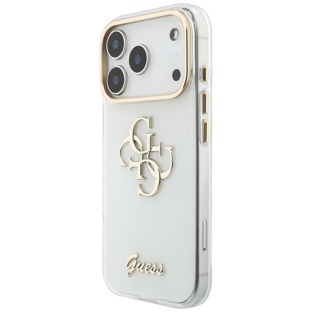 Coque pour Apple iPhone 18 Pro, Guess, IML 4G Metal Script, Blanche