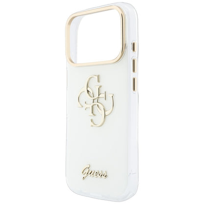 Coque pour Apple iPhone 18 Pro, Guess, IML 4G Metal Script, Blanche