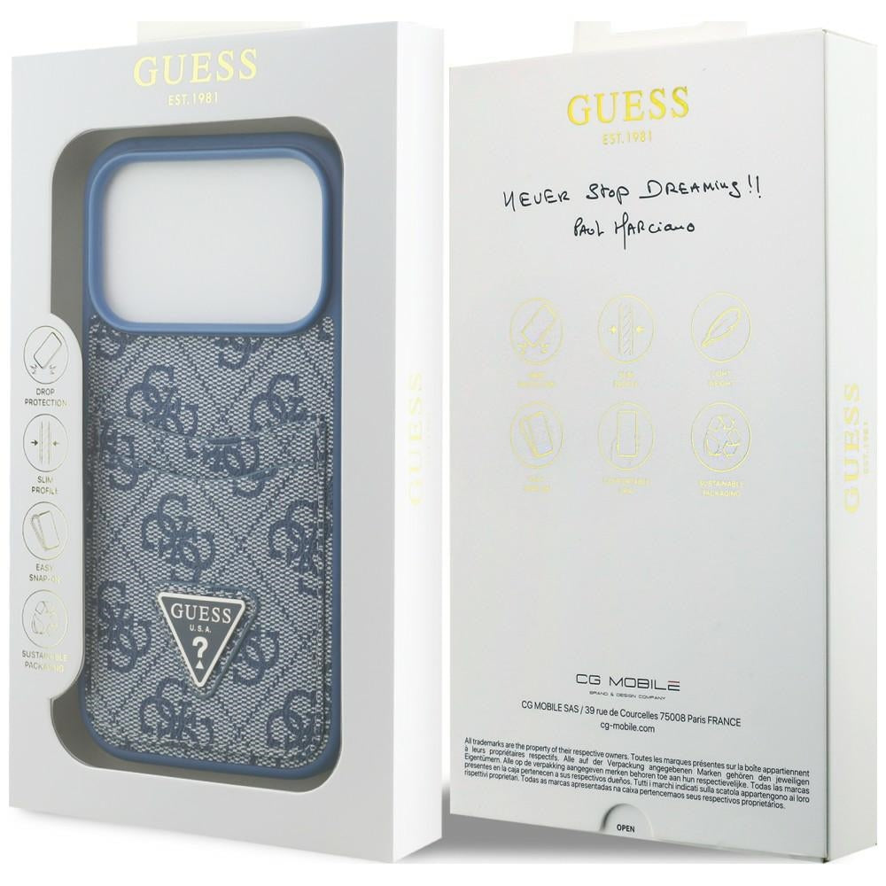 Coque pour Apple iPhone 18 Pro Max / 17 Pro Max, Guess, 4G Double Card Triangle, bleue