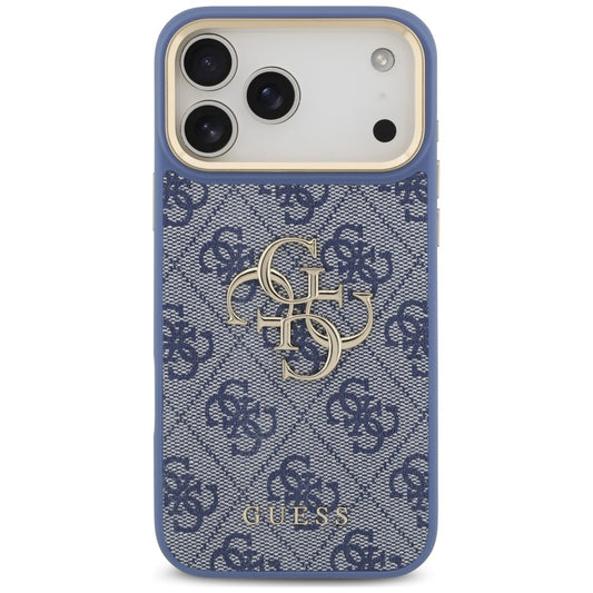 Coque pour Apple iPhone 18 Pro Max / 17 Pro Max, Guess, Big 4G Classic Logo & Big Strap Metal Buttons, bleue