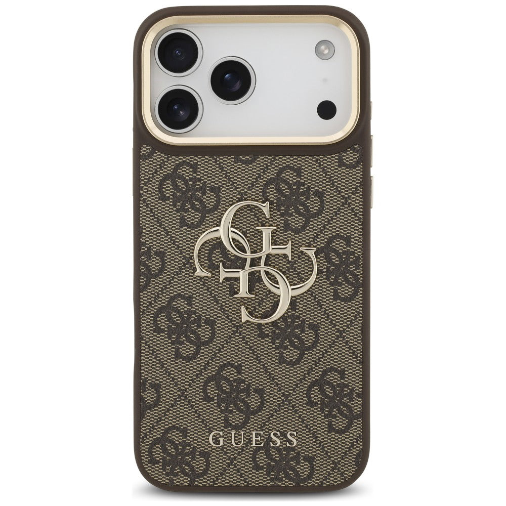 Coque pour Apple iPhone 18 Pro Max / 17 Pro Max, Guess, Big 4G Classic Logo & Big Strap Metal Buttons, marron