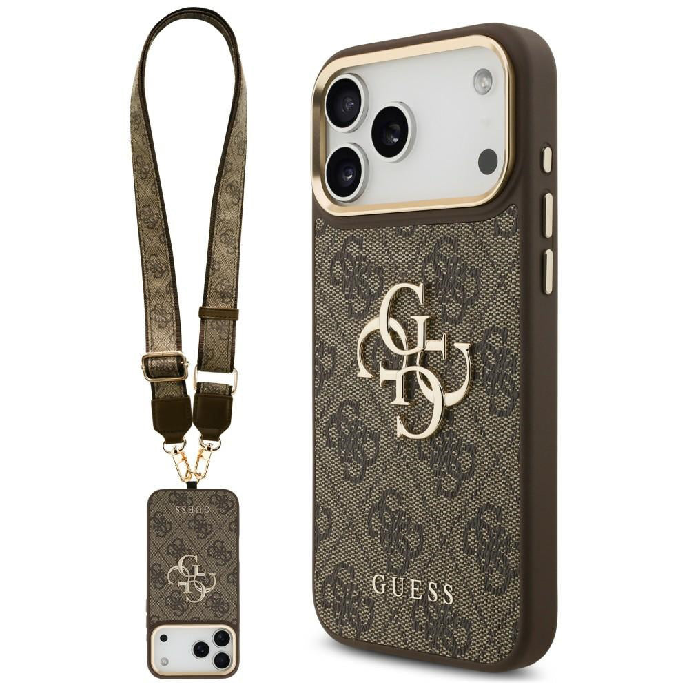 Coque pour Apple iPhone 18 Pro Max / 17 Pro Max, Guess, Big 4G Classic Logo & Big Strap Metal Buttons, marron