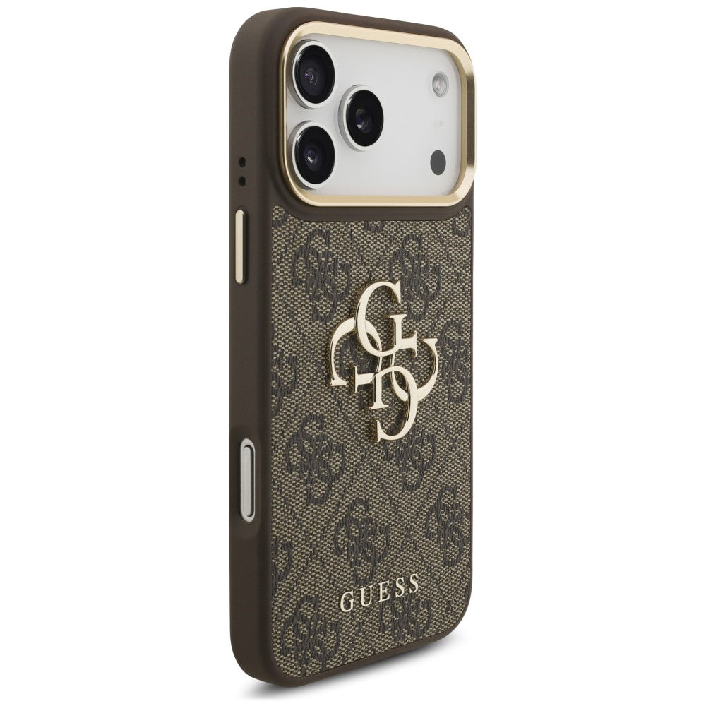 Coque pour Apple iPhone 18 Pro Max / 17 Pro Max, Guess, Big 4G Classic Logo & Big Strap Metal Buttons, marron