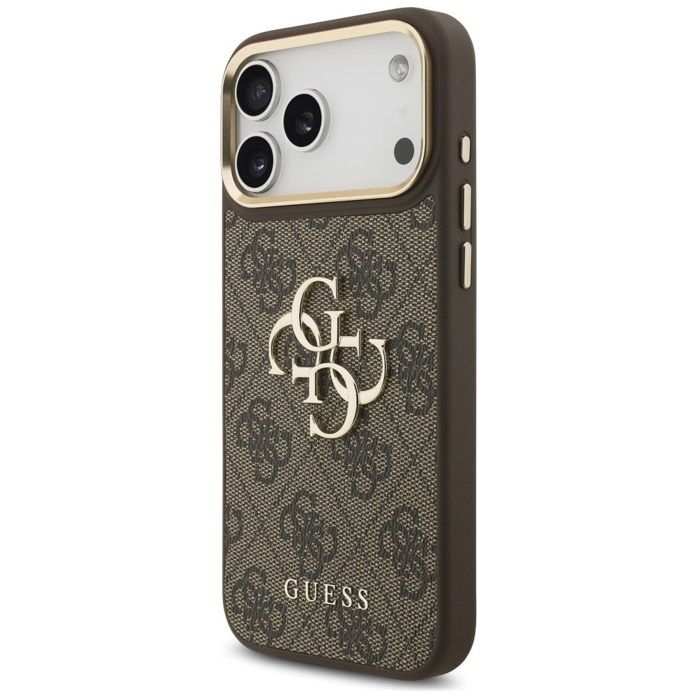 Coque pour Apple iPhone 18 Pro Max / 17 Pro Max, Guess, Big 4G Classic Logo & Big Strap Metal Buttons, marron