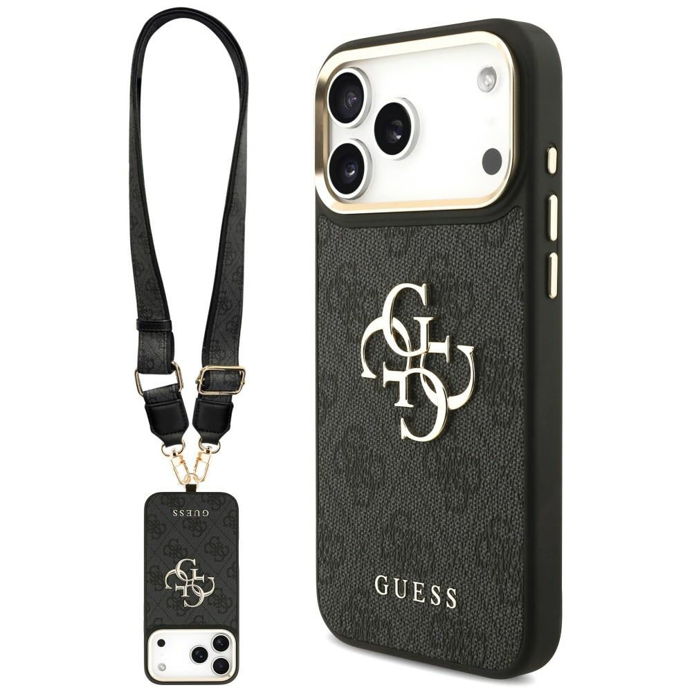 Coque pour Apple iPhone 18 Pro Max / 17 Pro Max, Guess, Big 4G Classic Logo & Big Strap Metal Buttons, noire