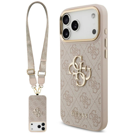 Coque pour Apple iPhone 18 Pro Max / 17 Pro Max, Guess, Big 4G Classic Logo & Big Strap Metal Buttons, rose