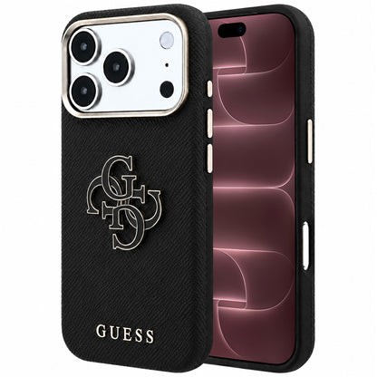 Coque pour Apple iPhone 18 Pro Max / 17 Pro Max, Guess, Grand Logo en Résine Grainée, Noire