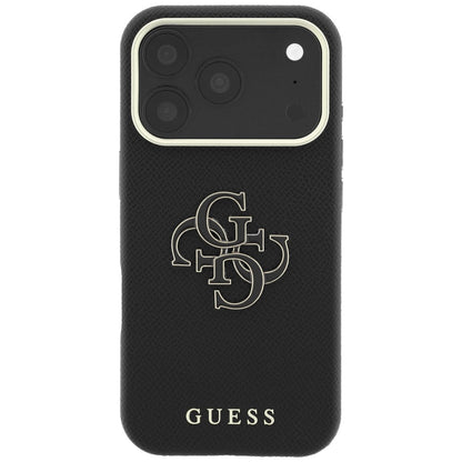 Coque pour Apple iPhone 18 Pro Max / 17 Pro Max, Guess, Grand Logo en Résine Grainée, Noire