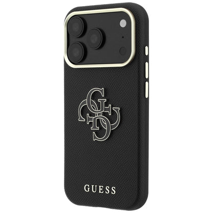 Coque pour Apple iPhone 18 Pro Max / 17 Pro Max, Guess, Grand Logo en Résine Grainée, Noire