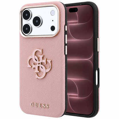 Coque pour Apple iPhone 18 Pro Max / 17 Pro Max, Guess, Grand Logo en Résine Grainée, Rose