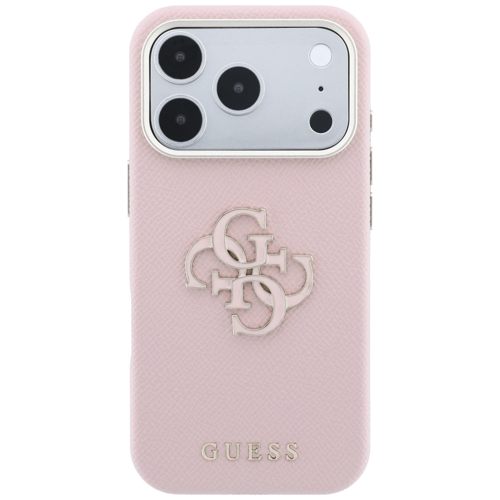 Coque pour Apple iPhone 18 Pro Max / 17 Pro Max, Guess, Grand Logo en Résine Grainée, Rose