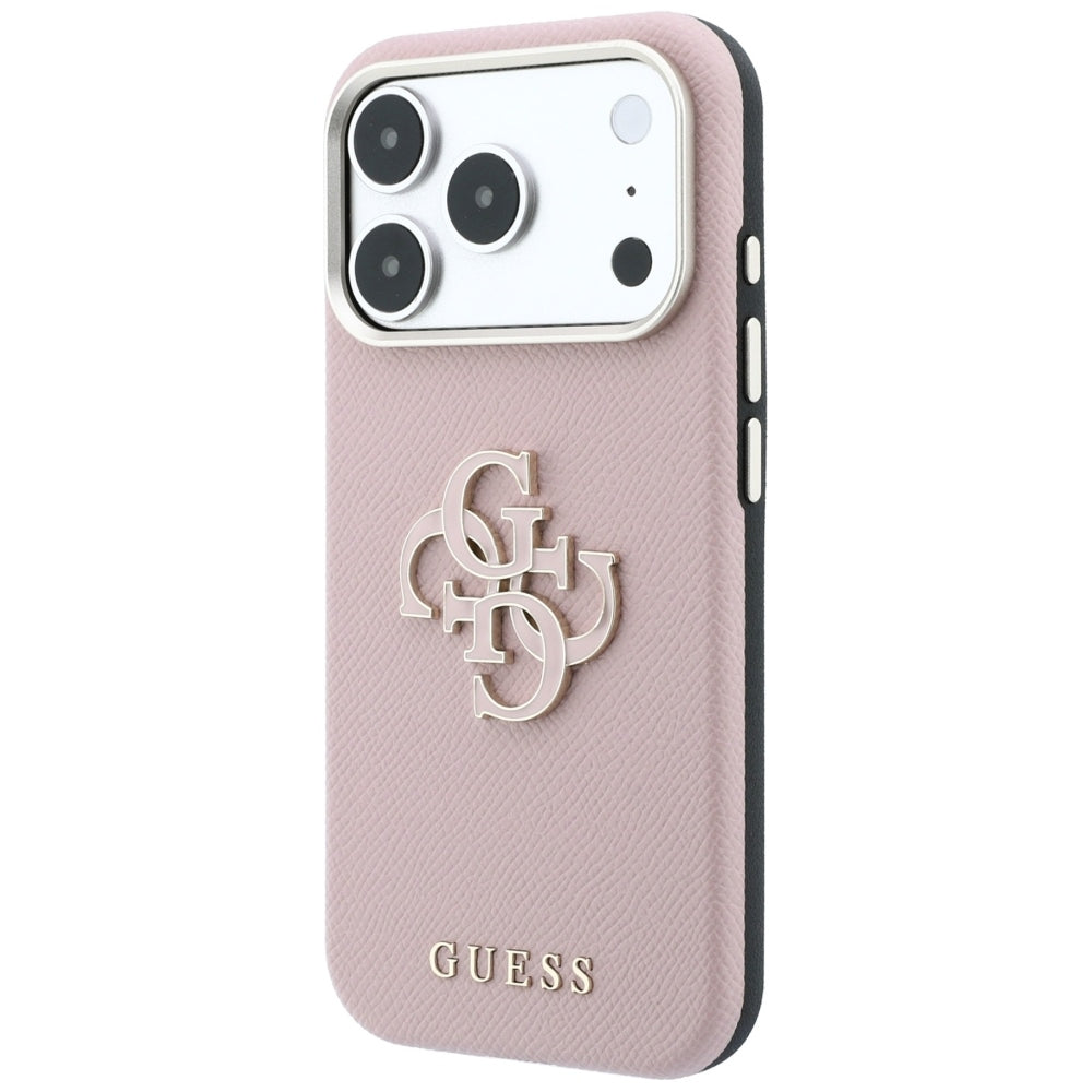Coque pour Apple iPhone 18 Pro Max / 17 Pro Max, Guess, Grand Logo en Résine Grainée, Rose