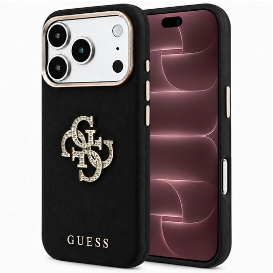 Coque pour Apple iPhone 18 Pro Max / 17 Pro Max, Guess, Logo Strass Lisse Grand, Noire