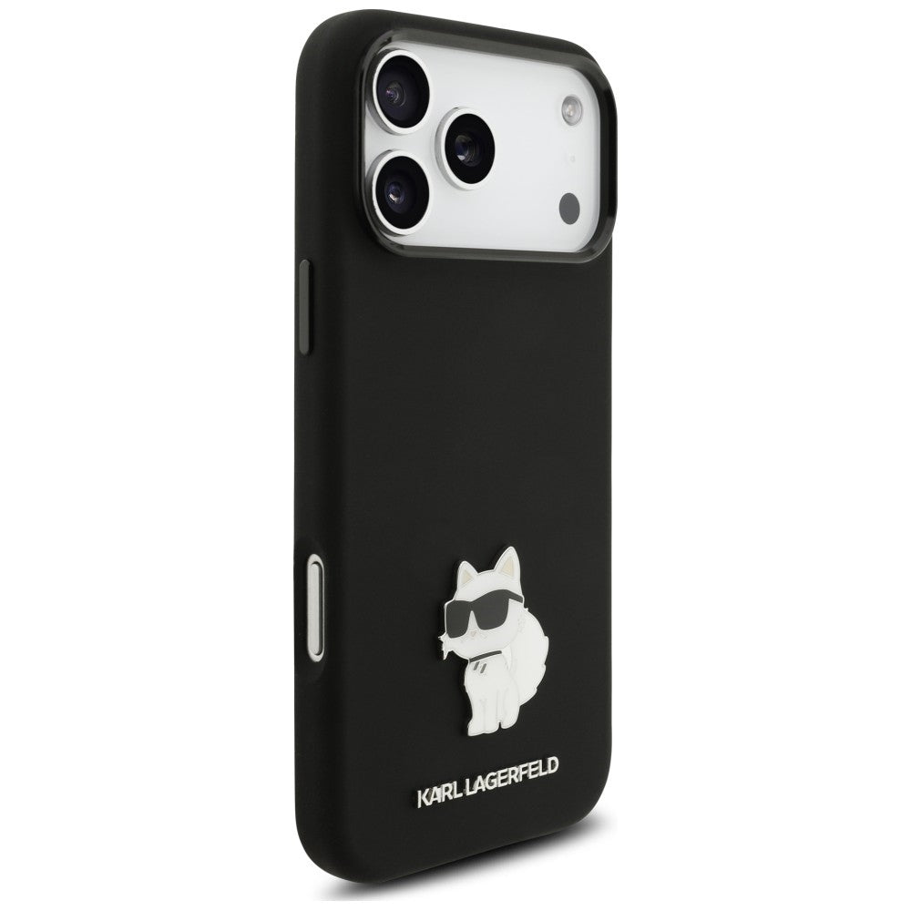 Coque pour Apple iPhone 18 Pro Max / 17 Pro Max, Karl Lagerfeld, Choupette Metal Pin, noire