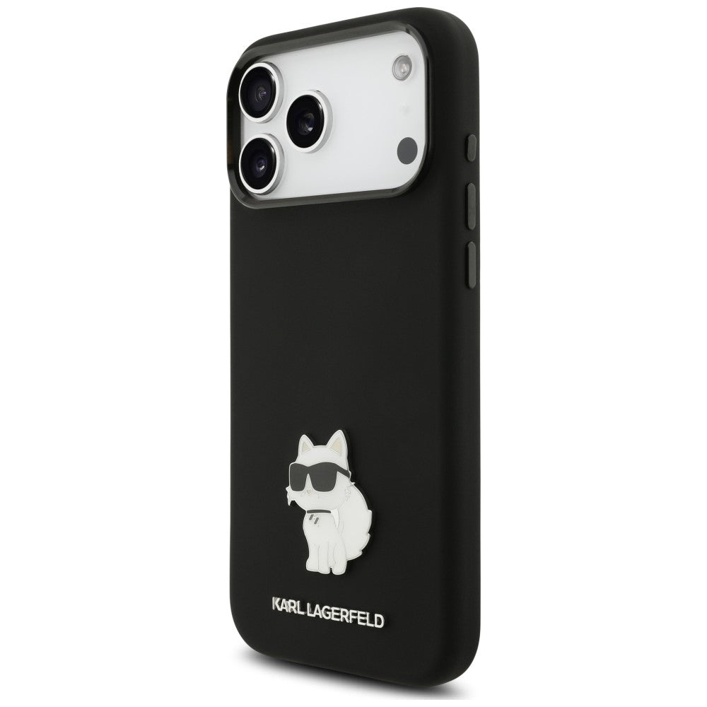 Coque pour Apple iPhone 18 Pro Max / 17 Pro Max, Karl Lagerfeld, Choupette Metal Pin, noire