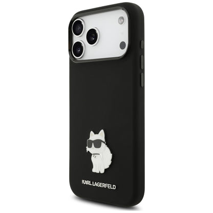 Coque pour Apple iPhone 18 Pro Max / 17 Pro Max, Karl Lagerfeld, Choupette Metal Pin, noire