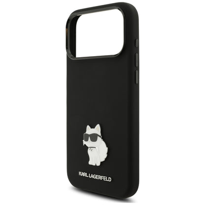 Coque pour Apple iPhone 18 Pro Max / 17 Pro Max, Karl Lagerfeld, Choupette Metal Pin, noire