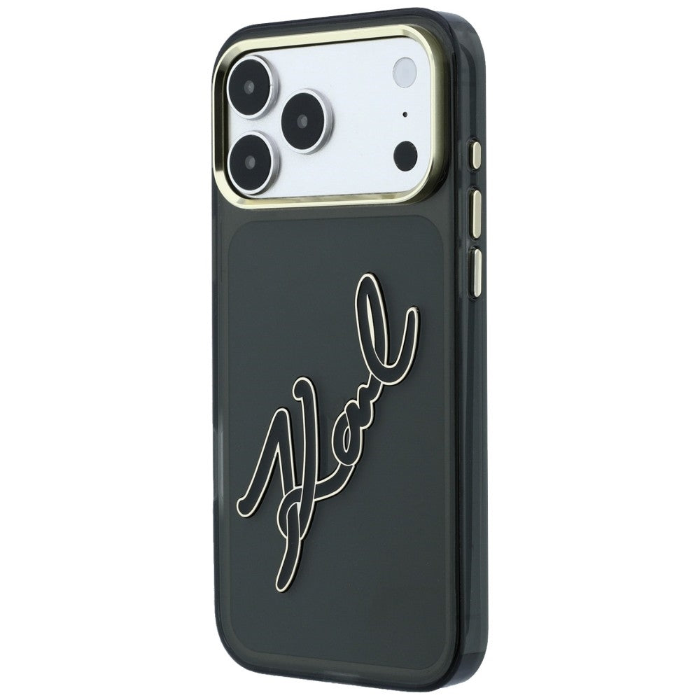 Coque pour Apple iPhone 18 Pro Max / 17 Pro Max, Karl Lagerfeld, IML Grand Logo Signature en Résine avec Cadre Métallique, Noire