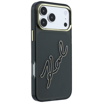 Coque pour Apple iPhone 18 Pro Max / 17 Pro Max, Karl Lagerfeld, IML Grand Logo Signature en Résine avec Cadre Métallique, Noire